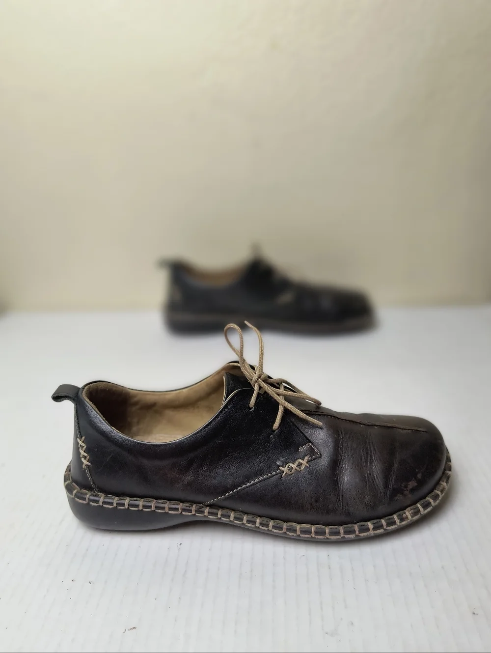 Josef Seibel 7 - 7.5 Black Leather Derby with Contrasting Stitching